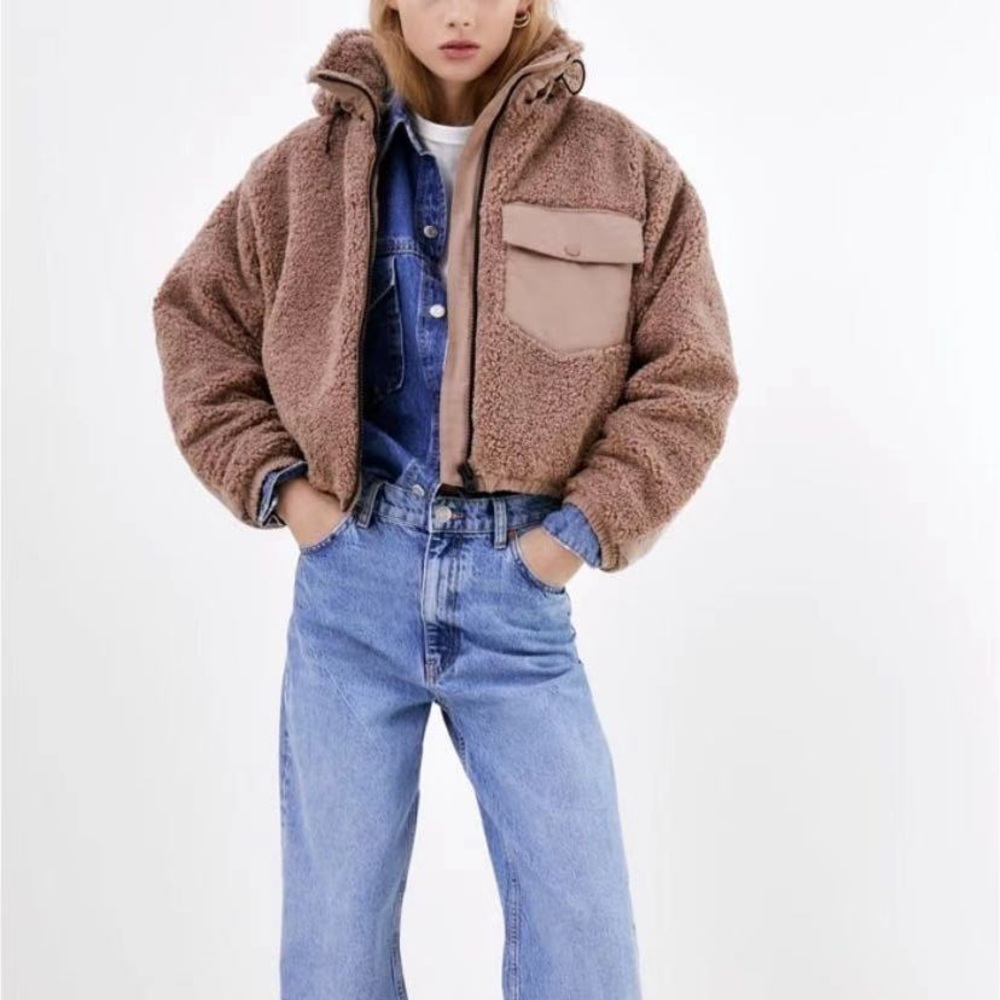 Zara contrasting fleece jacket